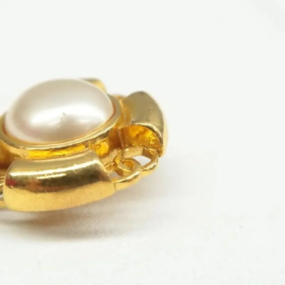 100% Authentic CHANEL Gold Metal CC Pearl Clip-On Earrings